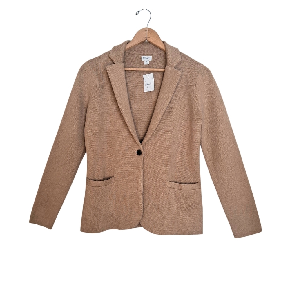 NEW J. Crew Factory Schoolboy Cotton Knit Sweater Blazer Sz Small Camel NWT - Picture 2 of 11